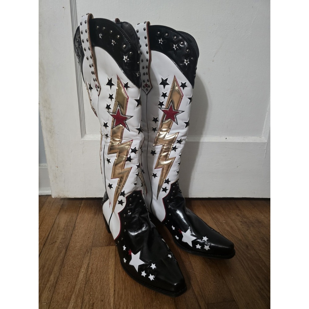 Women's Star Lightning Embroidered Cowgirl Boots Cowboy Knee High Boots Size 43